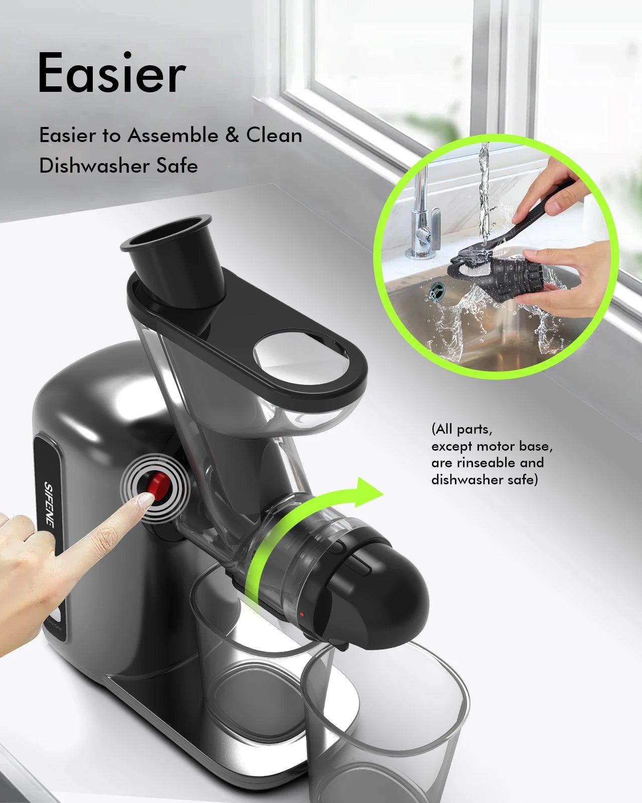 SiFENE Compact Cold Press Juicer | Single-Serve Slow Masticating Juicer, Easy to Clean, Anti-Clog, Quiet Motor, Home Improvement.