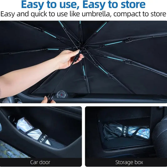 Windshield Sun Shade Umbrella, Foldable Car Sunshade with UV Blocking - Protect Car from Sun Rays & Heat Damage Keep Cool