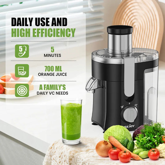 SEJOY Compact Fruits Juicer, Juice Extractor Machine - Easy Operation Centrifugal Extractor - Adjustable Speed