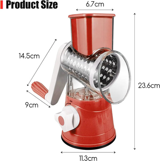 Cheese Grater Rotary, Rotary Grater for Kitchen, 3 in 1 Grater Vegetable Slicer with 3 Drum Blades,Fast Cutting Cheese Shredder