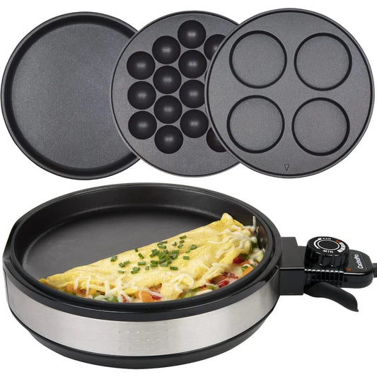 Baking Made Easy- Electric Appliance w Temp Control, 3 Interchangeable Skillets for Grilling, Baking or Dessert Making
