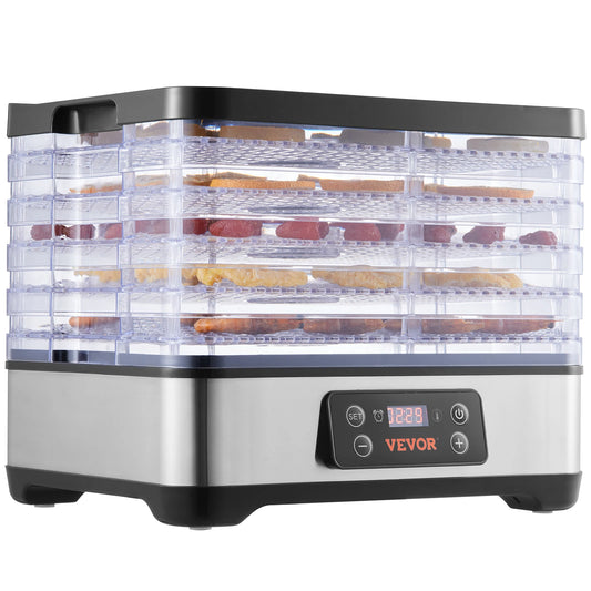 VEVOR 5 Tray Food Dehydrator Machine 300W Stainless Steel Electric Food Dryer w/ Digital Adjustable Timer & Temperature