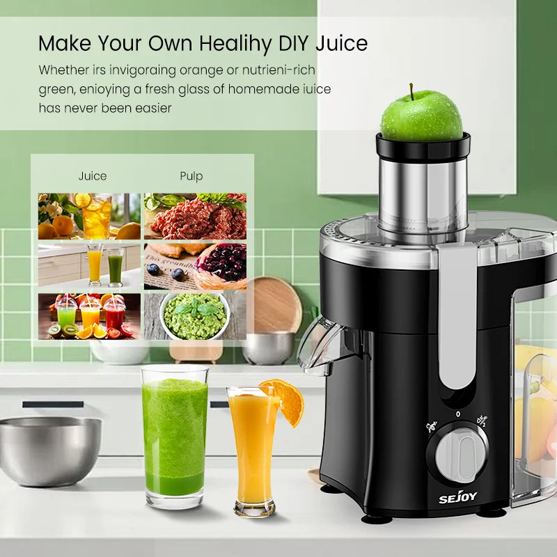 SEJOY Compact Fruits Juicer, Juice Extractor Machine - Easy Operation Centrifugal Extractor - Adjustable Speed