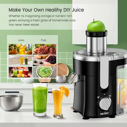 SEJOY Compact Fruits Juicer, Juice Extractor Machine - Easy Operation Centrifugal Extractor - Adjustable Speed