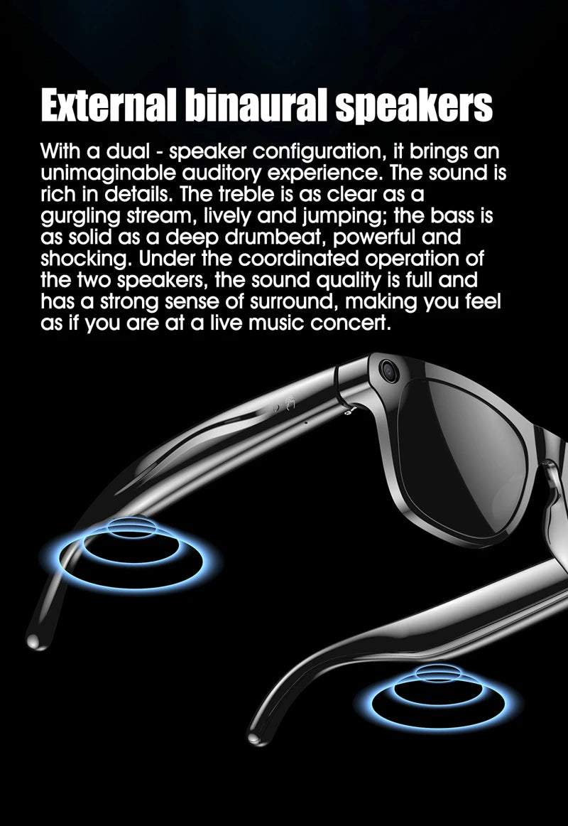 AI Smart Glasses: Photochromic 4K Multifunction Camera Bluetooth Call Voice Assistant Music Player Translate Glasses