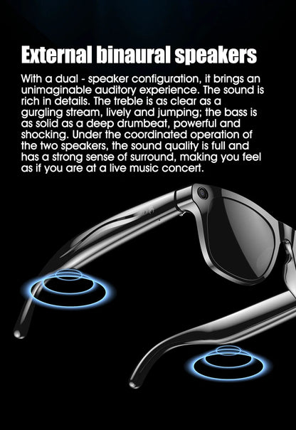 AI Smart Glasses: Photochromic 4K Multifunction Camera Bluetooth Call Voice Assistant Music Player Translate Glasses
