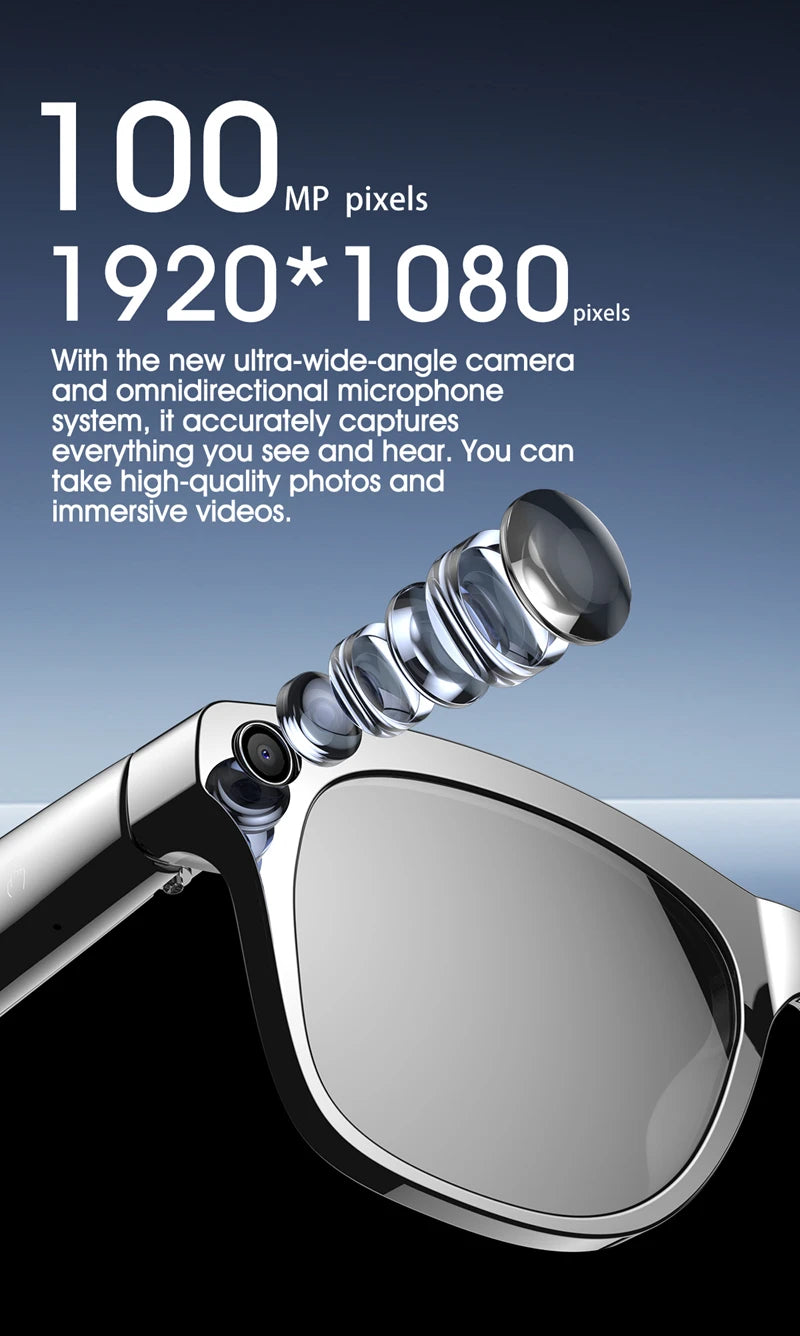 AI Smart Glasses: Photochromic 4K Multifunction Camera Bluetooth Call Voice Assistant Music Player Translate Glasses