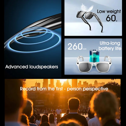 AI Smart Glasses: Photochromic 4K Multifunction Camera Bluetooth Call Voice Assistant Music Player Translate Glasses