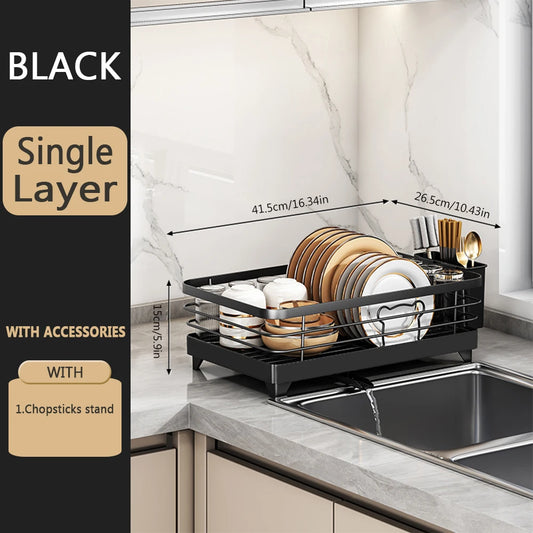 1 or 2-Tier Space-Saving Kitchen Dish Drying Rack, Multifunctional Dish Rack, Rustproof Kitchen Dish Drying Rack with Drainboard