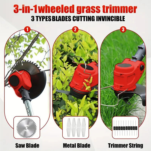 Cordless Lawn Trimmer With 2 Lithium Batteries & 3 Cutting Blade Types
