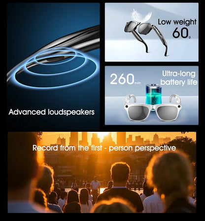 AI Smart Glasses: Photochromic 4K Multifunction Camera Bluetooth Call Voice Assistant Music Player Translate Glasses