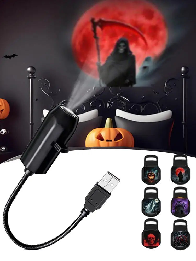 Halloween USB  Micro Projector - 360 Degree Rotating Stick - Halloween Light Decoration For Any Surface.