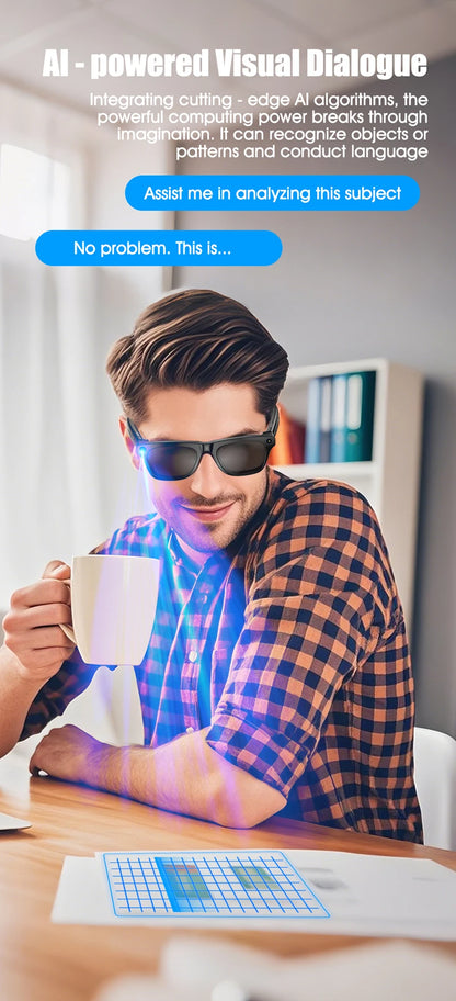 AI Smart Glasses: Photochromic 4K Multifunction Camera Bluetooth Call Voice Assistant Music Player Translate Glasses
