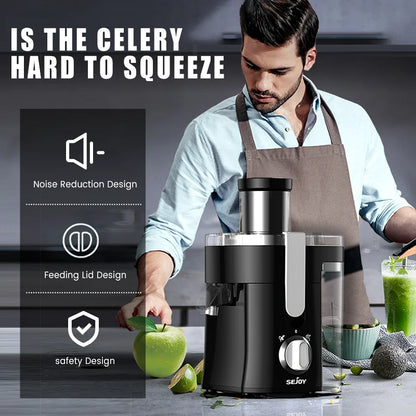 SEJOY Compact Fruits Juicer, Juice Extractor Machine - Easy Operation Centrifugal Extractor - Adjustable Speed