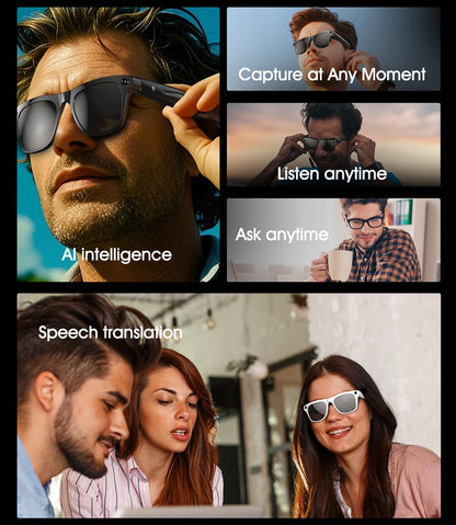 AI Smart Glasses: Photochromic 4K Multifunction Camera Bluetooth Call Voice Assistant Music Player Translate Glasses