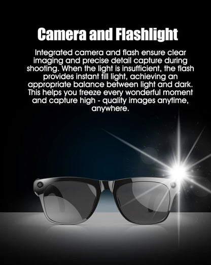 AI Smart Glasses: Photochromic 4K Multifunction Camera Bluetooth Call Voice Assistant Music Player Translate Glasses