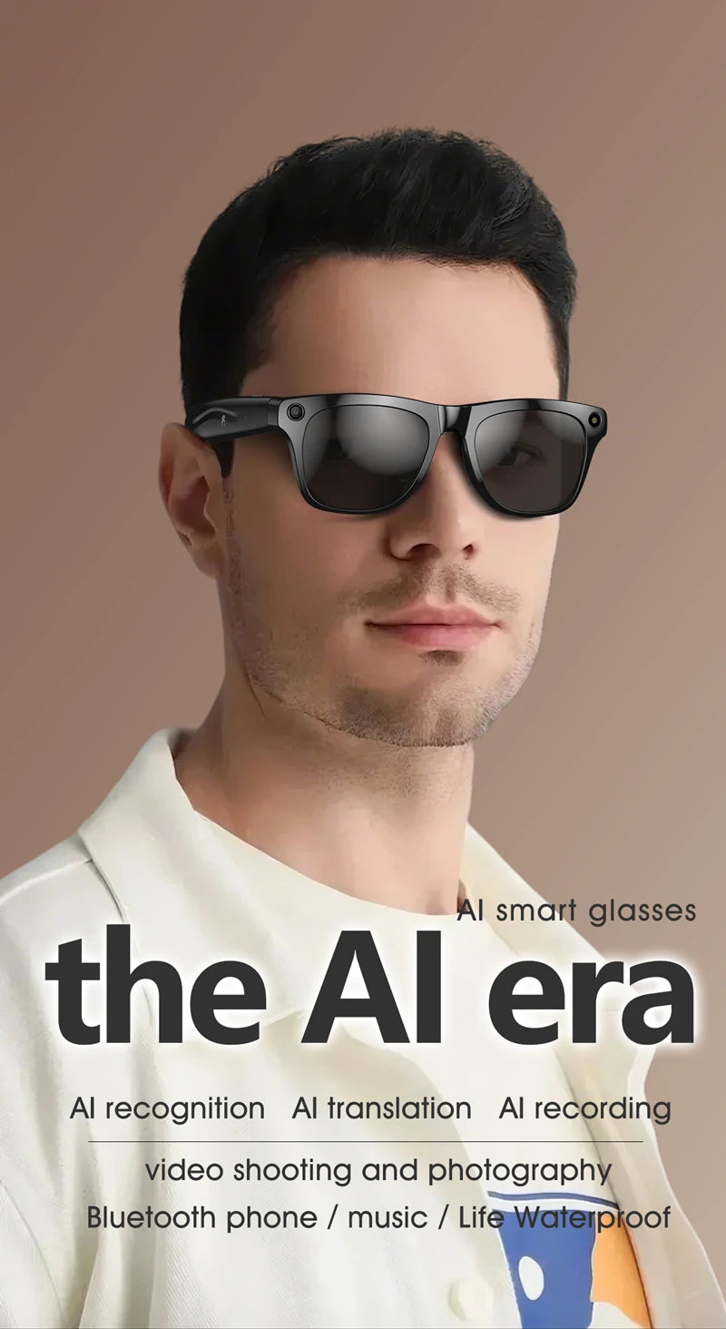 AI Smart Glasses: Photochromic 4K Multifunction Camera Bluetooth Call Voice Assistant Music Player Translate Glasses