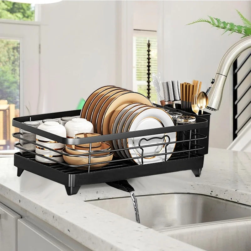 1 or 2-Tier Space-Saving Kitchen Dish Drying Rack, Multifunctional Dish Rack, Rustproof Kitchen Dish Drying Rack with Drainboard