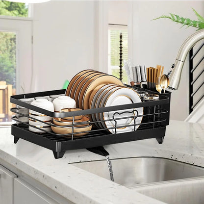 1 or 2-Tier Space-Saving Kitchen Dish Drying Rack, Multifunctional Dish Rack, Rustproof Kitchen Dish Drying Rack with Drainboard
