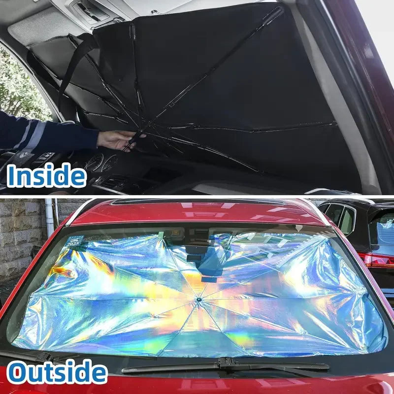 Windshield Sun Shade Umbrella, Foldable Car Sunshade with UV Blocking - Protect Car from Sun Rays & Heat Damage Keep Cool
