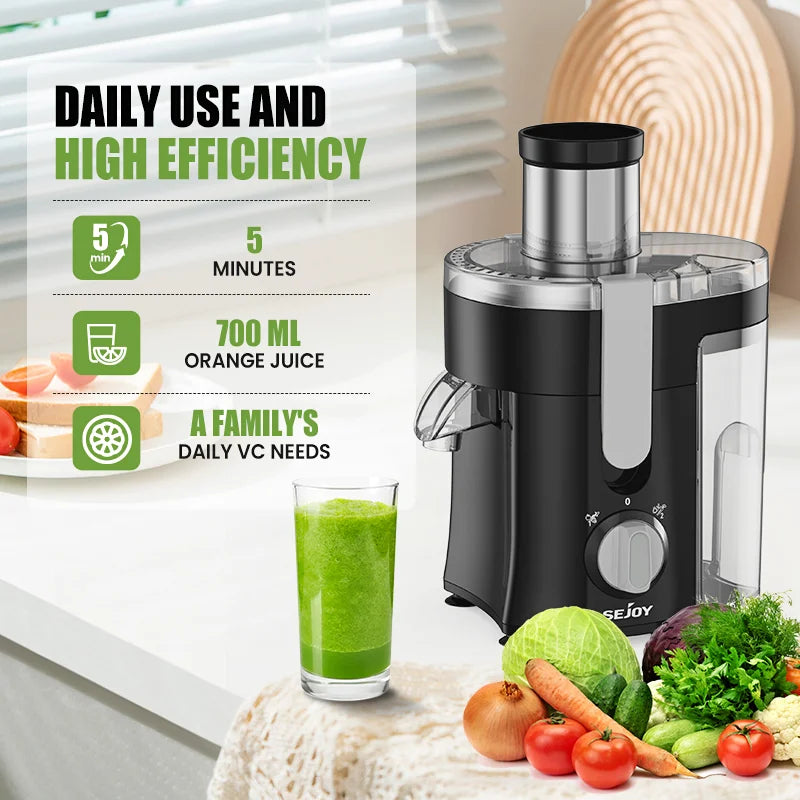 SEJOY Compact Fruits Juicer, Juice Extractor Machine - Easy Operation Centrifugal Extractor - Adjustable Speed