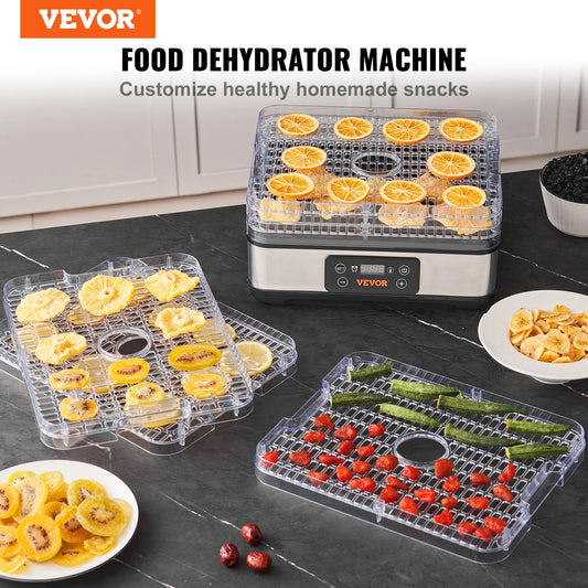 VEVOR 5 Tray Food Dehydrator Machine 300W Stainless Steel Electric Food Dryer w/ Digital Adjustable Timer & Temperature