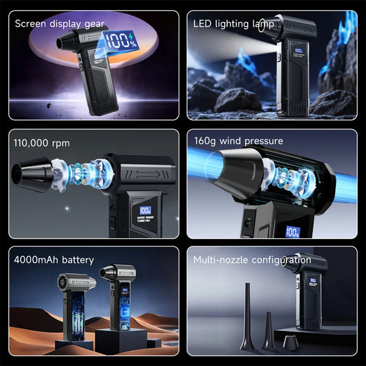 M4Pro Turbo Jet Blower - 52m/s Hurricane Wind w/ 99,000 RPM Brushless Motor | 8000mAh IP54 Dustproof (Souffleur Air Puissant)