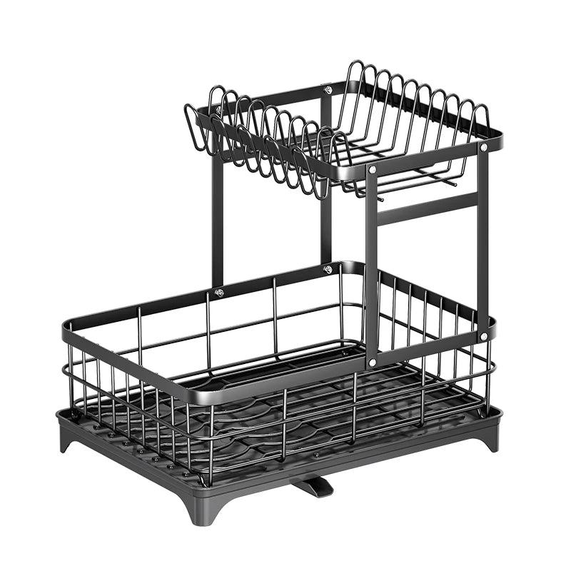 1 or 2-Tier Space-Saving Kitchen Dish Drying Rack, Multifunctional Dish Rack, Rustproof Kitchen Dish Drying Rack with Drainboard