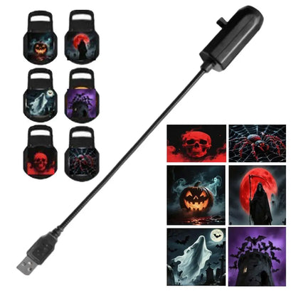 Halloween USB  Micro Projector - 360 Degree Rotating Stick - Halloween Light Decoration For Any Surface.